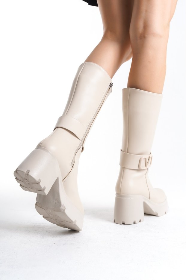 Fashion 7 cm Heel Belted Lace-Up Full Fit Comfortable and Stylish Boots & Booties