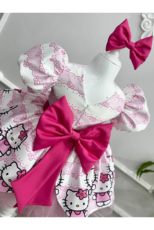 Hello Kity Kız Elbise, Hello Kity Kız Kostüm, Pembe Hello Kity Elbise - 2