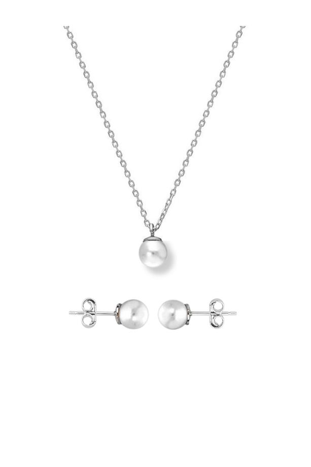 925 Ayar Gümüş Minimal İnci Taşlı Set - 1