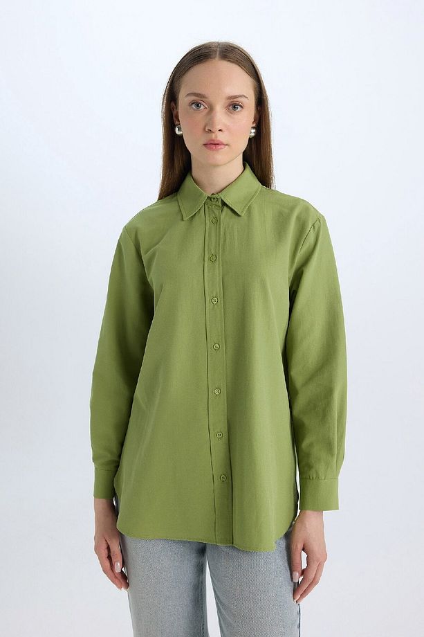 Relax Fit Basic Düz Poplin Uzun Kollu Gömlek Tunik D7341ax25sp - 3