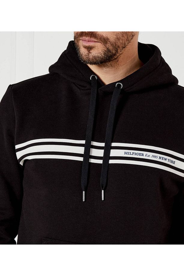 Erkek Regular Fit Pamuklu Kapüşonlu Şerit Çizgi Baskılı Uzun Kollu Siyah Sweatshirt MW0MW38332-BDS - 7