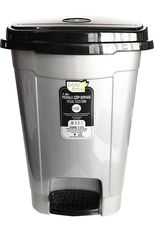Poly Time Pedal Pressed Garbage Bin Bucket / with Removable Inner Bucket / Gray / 12 Liters / 34X27X27 cm - 1
