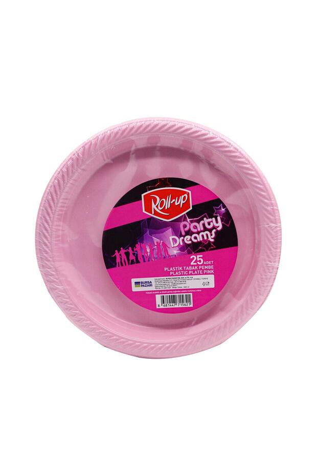 Kullan At Renkli Pembe Parti Davet Plastik Tabak - 22 Cm. - 25 Adetlik Paket - 1