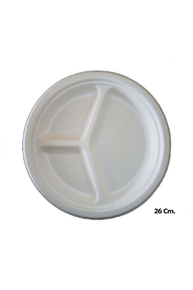 Nature Ekolojik Karton Kağıt Tek Kullanımlık 3 Bölmeli Tabak - 26 Cm. - 50 Adetlik 1 Paket - 3
