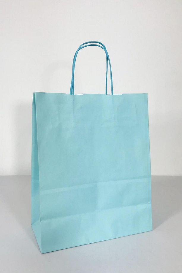 Büküm Saplı Kraft Kağıt Çanta Karton Hediyelik Poşet Torba - Açık Mavi -18x24 Cm. - 10 Adetlik Paket - 5