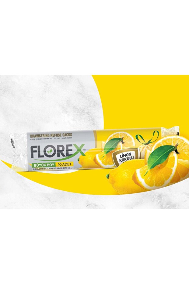 40 Litre Büzgülü Limon Kokulu Sarı Çöp Torbası Poşeti / 55 x 60 Cm. - 10 Adetlik 10 Rulo - 5