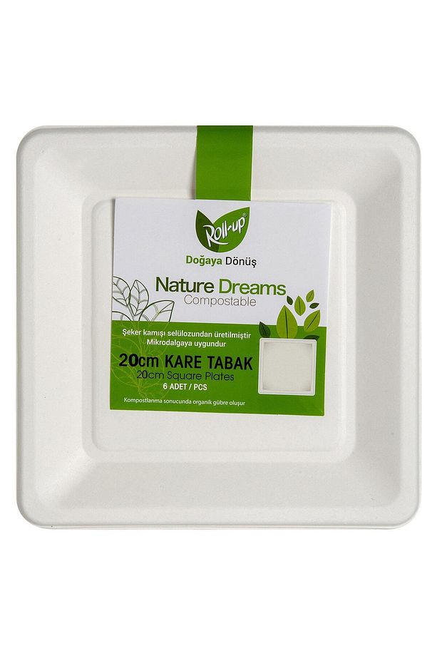 Nature Ekolojik Karton Kağıt Parti Tek Kullanımlık Kare Tabak - 20 Cm. - 6 Adetlik 1 Paket - 2