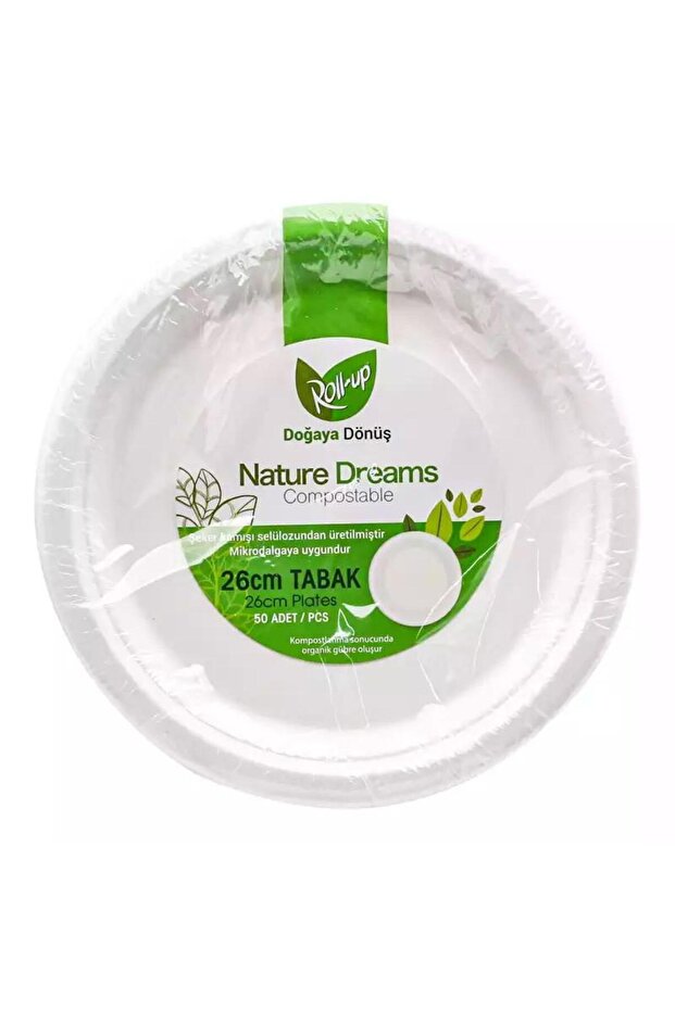 Nature Ecological Paper Disposable Plate - 26 Cm- 1 Pack of 50 Pieces