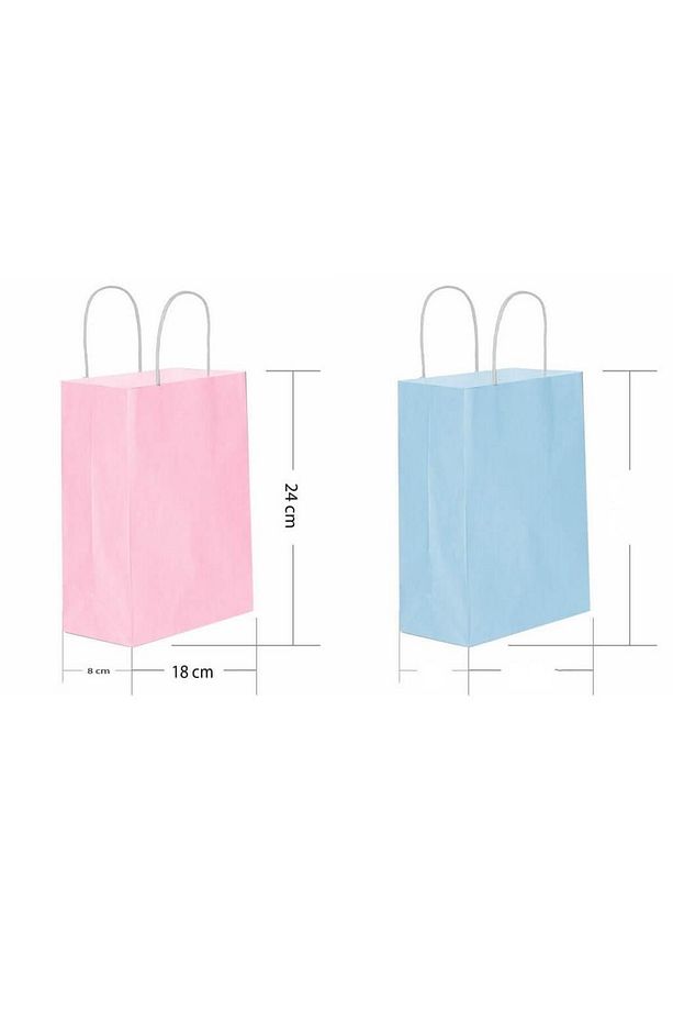 Büküm Saplı Kraft Kağıt Çanta Karton Hediyelik Poşet Torba - Açık Mavi -18x24 Cm. - 5 Adetlik Paket - 4
