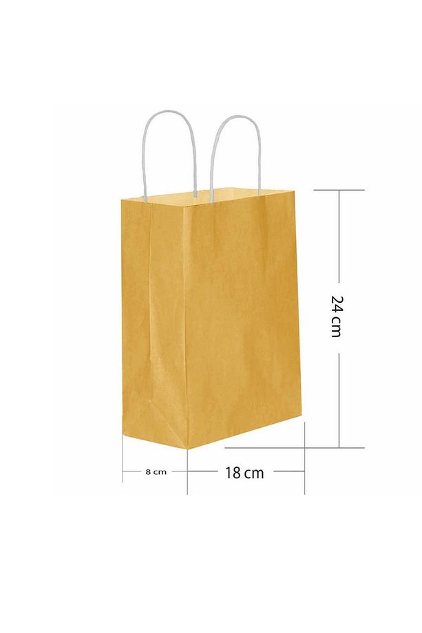 Büküm Saplı Kraft Kağıt Çanta Karton Hediyelik Poşet Torba - Altın Sarı-18x24 Cm. - 25 Adetlik Paket - 2