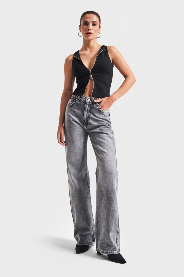 Women's Smoked Color 4S513 Straight Fit 100% Cotton Denim