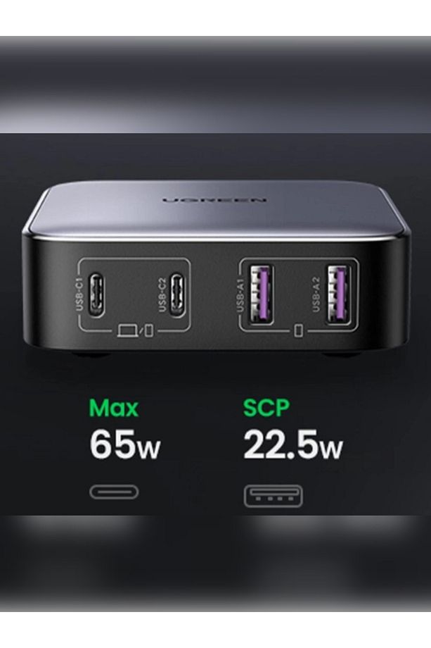 Nexode 65W GaN 2 Masaüstü 4 Portlu Hızlı Şarj Cihazı İstasyonu 2xUSB-A, 2xUSB-C, Gri - 90747 - 4