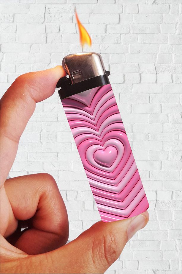 Çakmak 3D Pembe Kalp Baskılı Klasik Çakmak - 1
