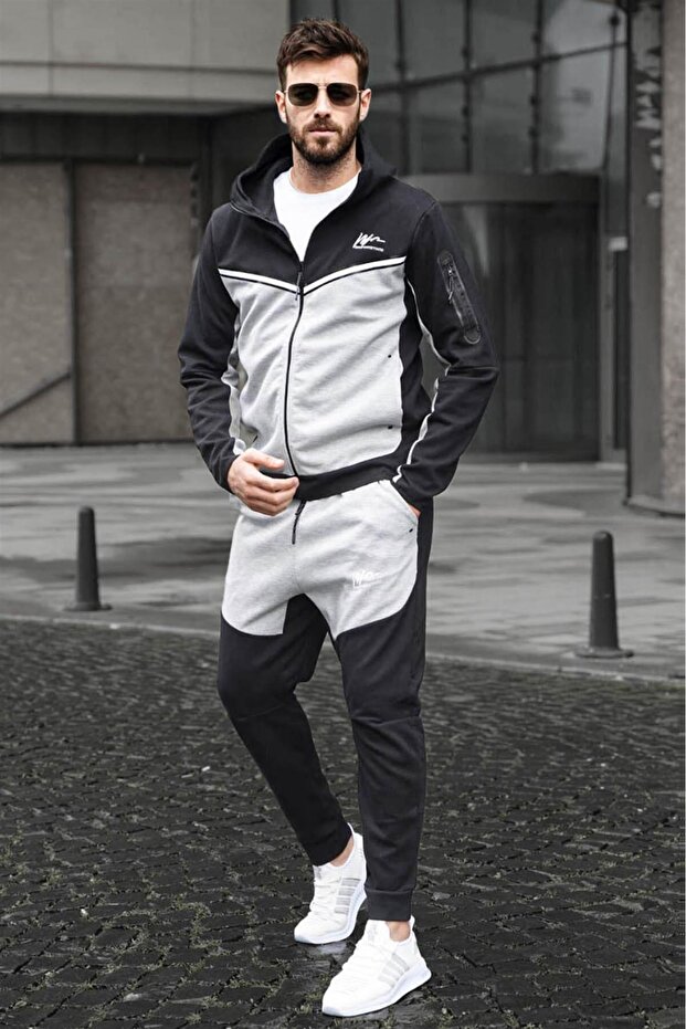 Men's Tracksuit Set with Zip-Up, Melange Color, 5697