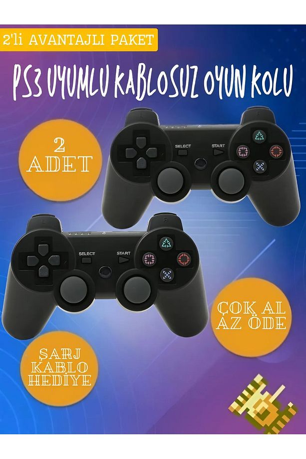 2li Ps3 Kablosuz Analog Oyun Kolu Dualshock Oyuncu Konsol Wireless Joystick Double Kumanda - 1