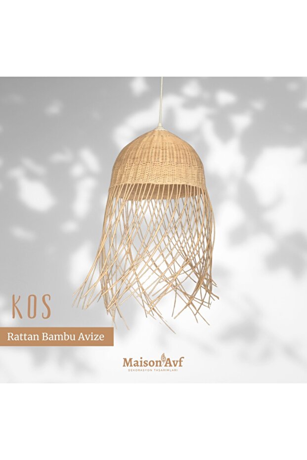 Kos Rattan Bambu Saçaklı Avize - 1