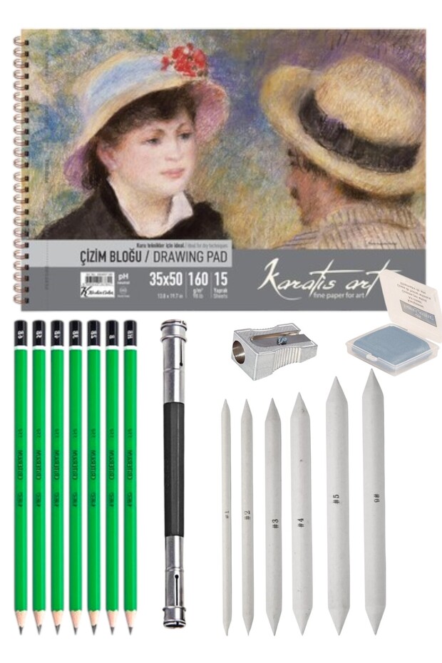 35X50 cm 160 Gr Old Notebook Set 7 Pcs Graded Pen Hb-B-2B-3B-4B-5B-6B Pastel Dispenser...