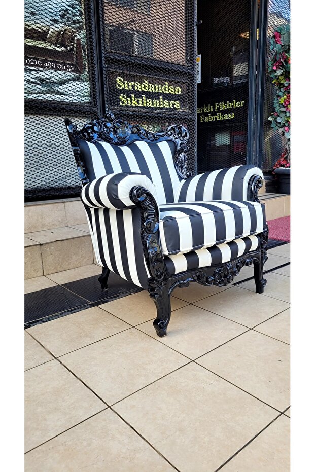 3A MOBİLYA BLACK & WHİTE OYMALI BERJER - 1