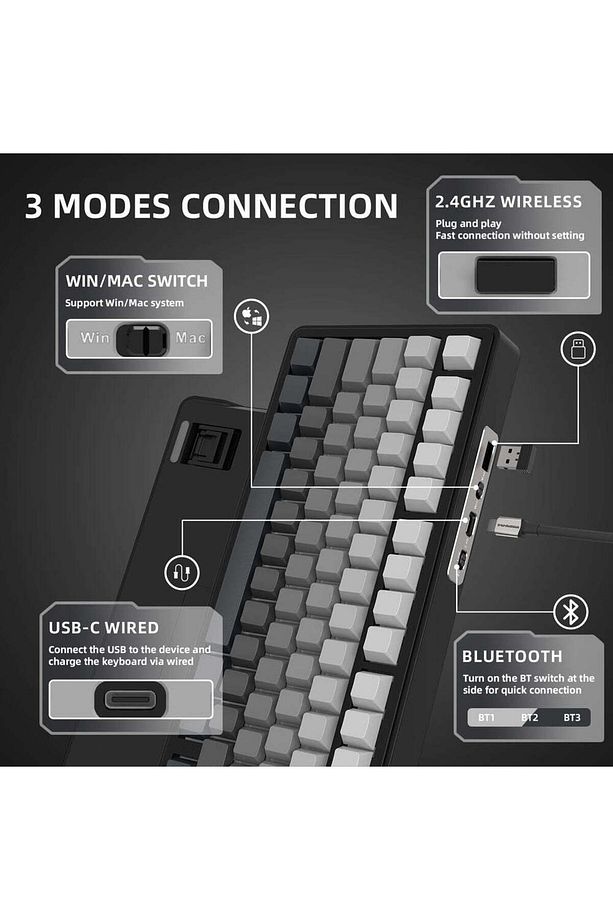 Attack Shark X85 2.4G Wireles/Bluetooth/USBC TriMode Gasket Kablosuz RGB Mekanik Klavye TÜRKÇE Q - 4