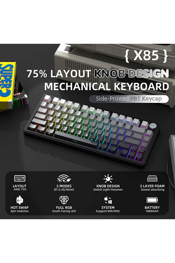 Attack Shark X85 2.4G Wireles/Bluetooth/USBC TriMode Gasket Kablosuz RGB Mekanik Klavye TÜRKÇE Q - 2