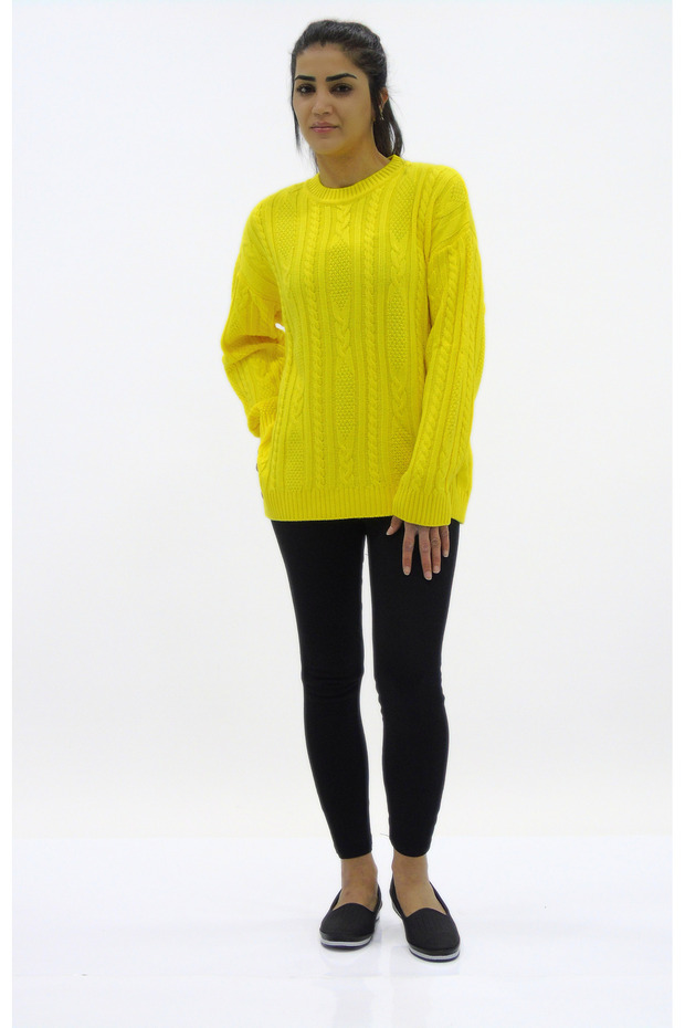 Saç Örgü Detaylı Basic Triko Kazak - 3