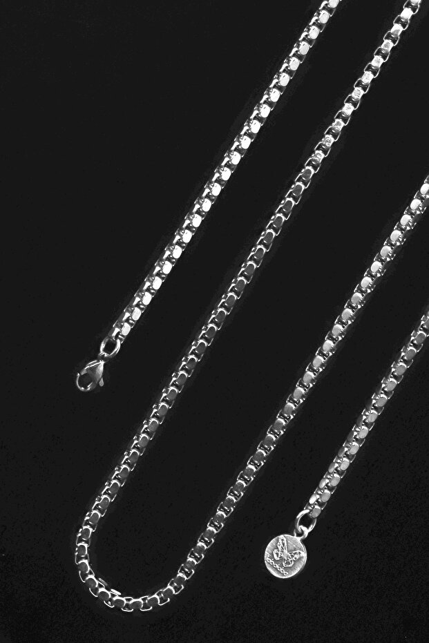 Erkek Gri Örme Model Çelik Zincir Kolye - 8