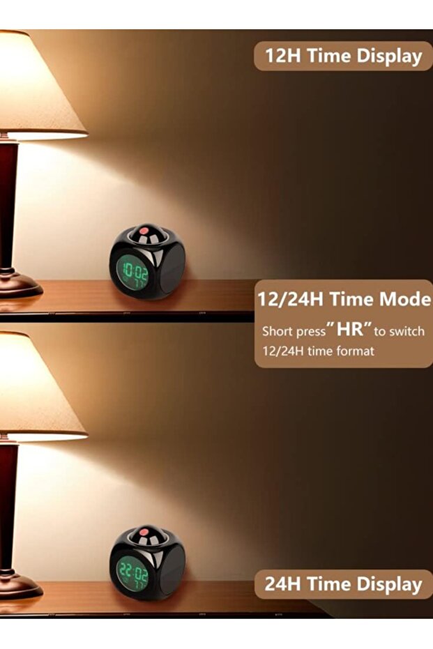 Digital alarm clock LCD display with temperature display in black - 8