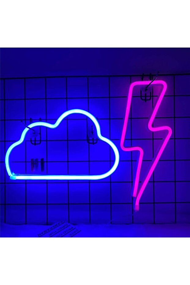 مجموعة مصابيح نيون LED من قطعتين على شكل سحابة باللون الأزرق/الوردي 30×18 سم