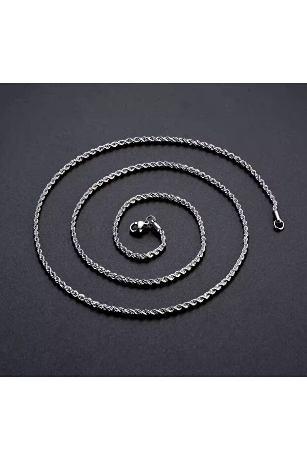 Stainless Steel Fine Twist Rope Unisex Necklace 2 mm 60+5 cm Color: Silver