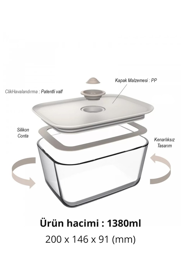 Fika Clik Rectangular Storage Container 1380ml Beige - 7