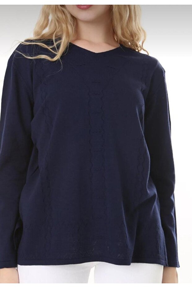 Women's V-Neck Patterned Knitwear Sweater