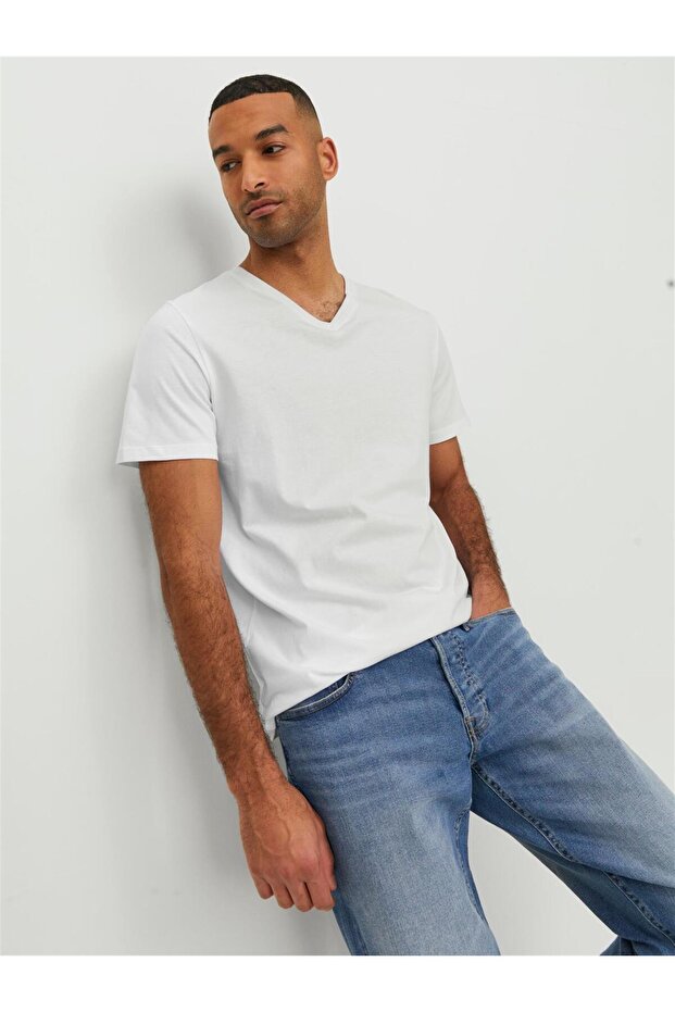 JJEORGANIC BASIC TEE SS V-NECK NOOS White - 3
