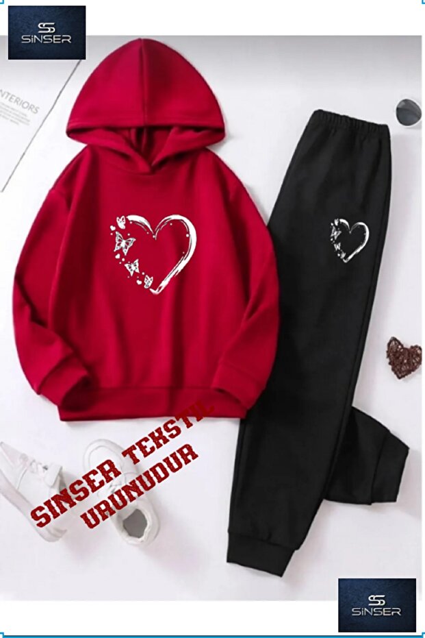 Hooded Children's "Butterfly Heart" Printed Tracksuit Set