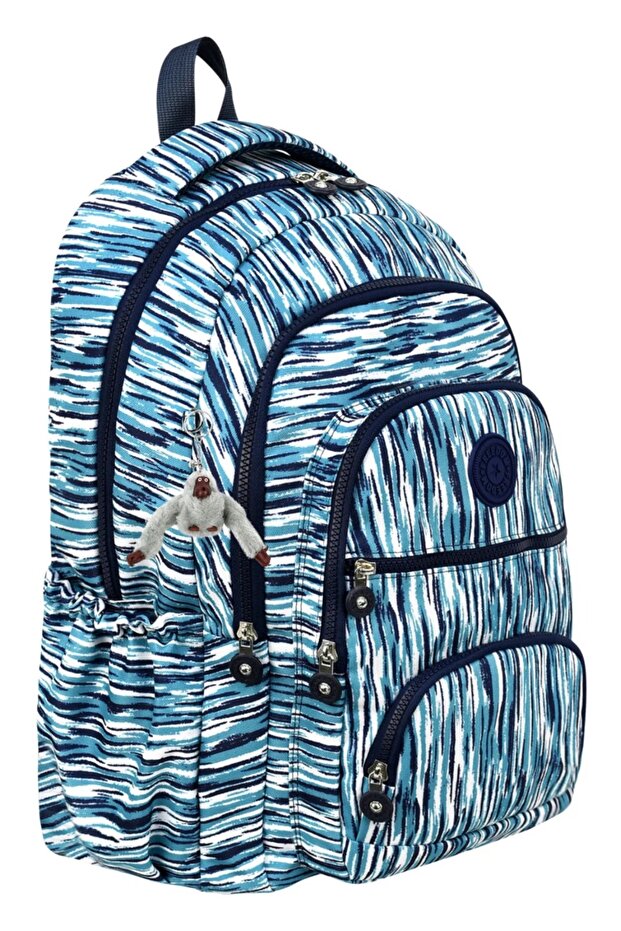 حقيبة ظهر فاخرة منقوشة للمدارس الثانوية والمتوسطة، حقيبة مدرسية منقوشة، هدية سلسلة مفاتيح قرد - 1