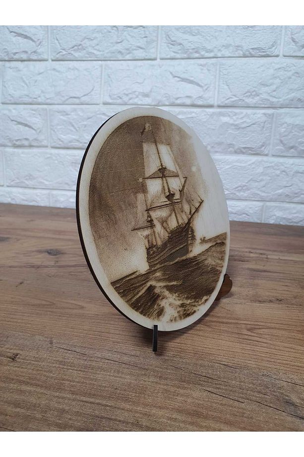 18,5x18,5 Cm Ahşap Yakma Donanma Gemisi ve Dalgalar Tablo - 4