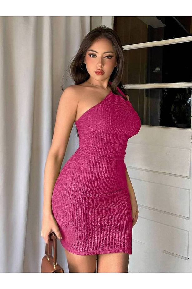 KADIN TEK OMUZ MİNİ ELBİSE - 8