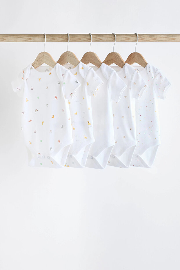 100% Organic Cotton Long Sleeve 5-Piece Animal Patterned Baby Bodysuit Alyk79881