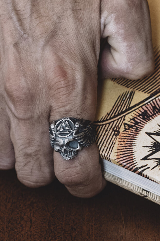 Kanatlı Kurukafa Gümüş Yüzük - 6