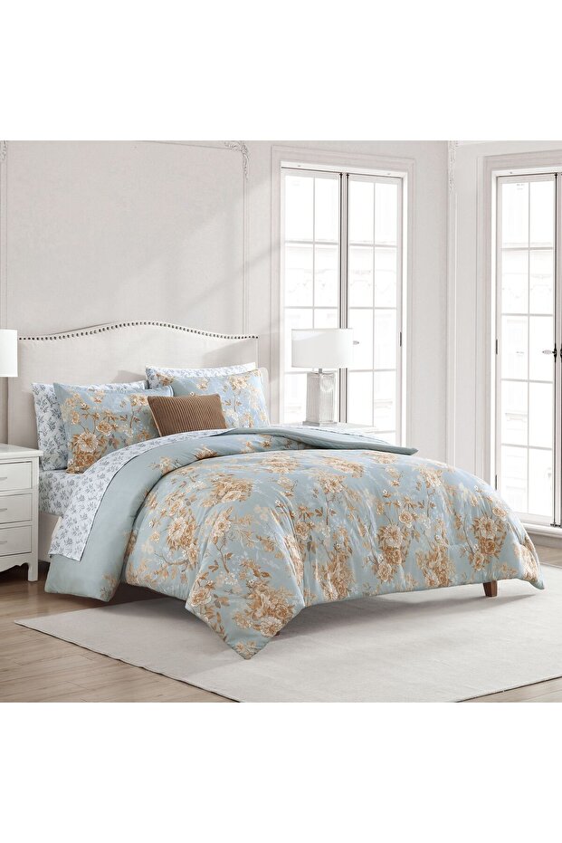 طقم سرير مزدوج كارو أزرق 8 قطع 229 × 269 سم - 1