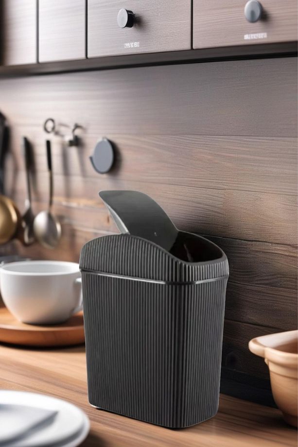 6 Lt Çöp Kovası, Mutfak, Banyo, Tuvalet, Ofis Çöp Kutusu Siyah - 2