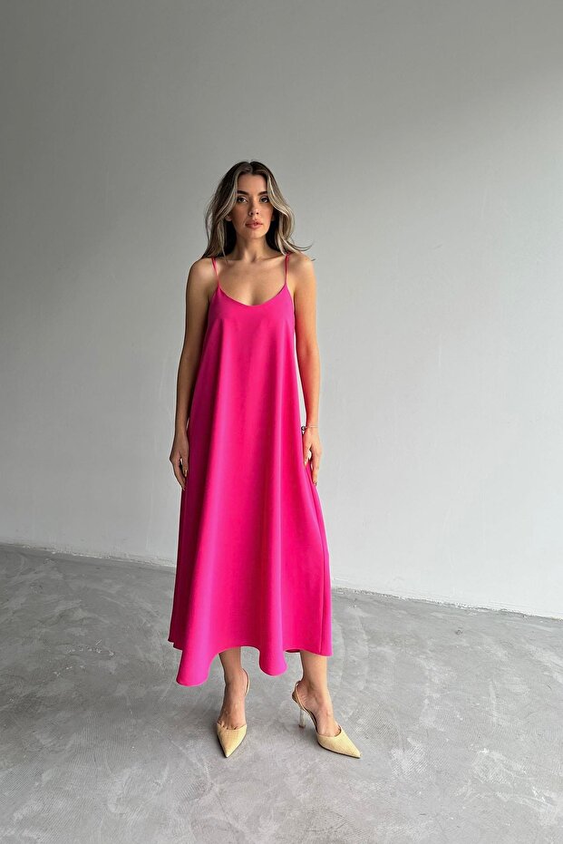 Viskon Askılı Elbise Pembe - 6