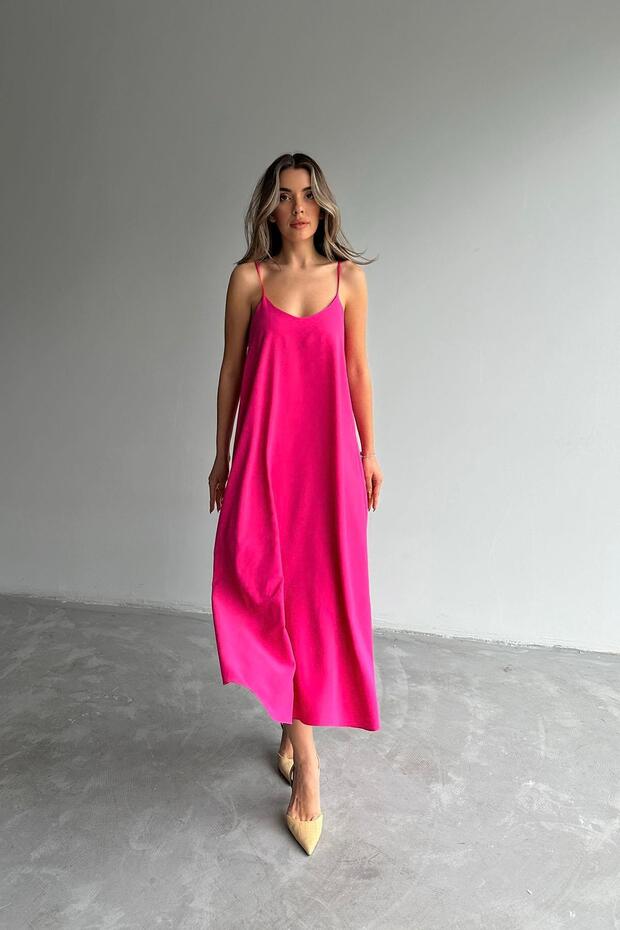 Viskon Askılı Elbise Pembe - 7