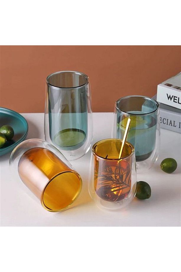 Renkli Çift Cidarlı Borosilikat Cam Kupa 250 ml - 3