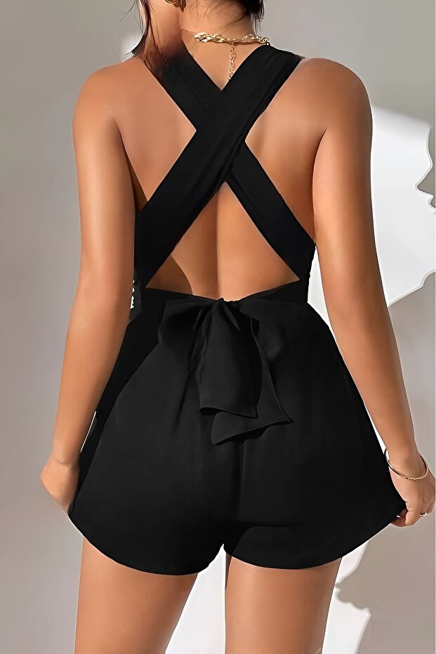 Bağlamalı Mini Şort Tulum - 3
