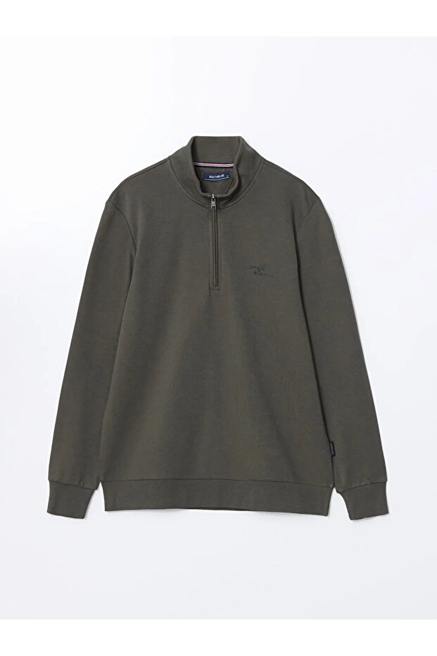 Southblue Khaki Stand Collar Long Sleeve Men's Sweatshirt