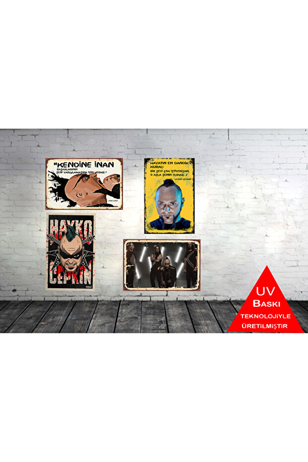 Hayko Cepkin 4 Adet ı  20 x 30 CM MDF Ahşap Duvar Tablosu Arkasından Yapışkan Mevcuttur - 1