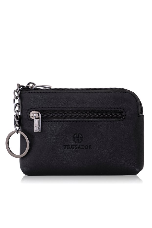 Milano Unisex Black Zippered Mini Size Women Men Keychain Coin Holder Pouch Wallet