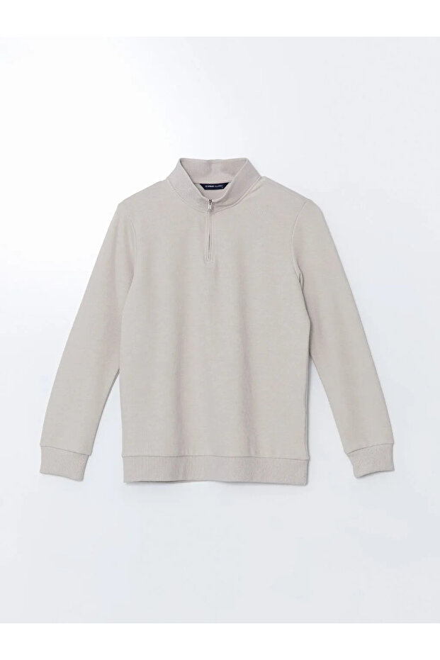 Lcwaikiki Men's Classic Beige Stand Collar Long Sleeve Sweatshirt