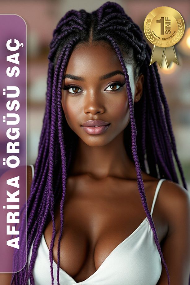 Afrika Örgüsü Rasta Ve Box Braid için Fiber Sentetik Saç / Mor - 7
