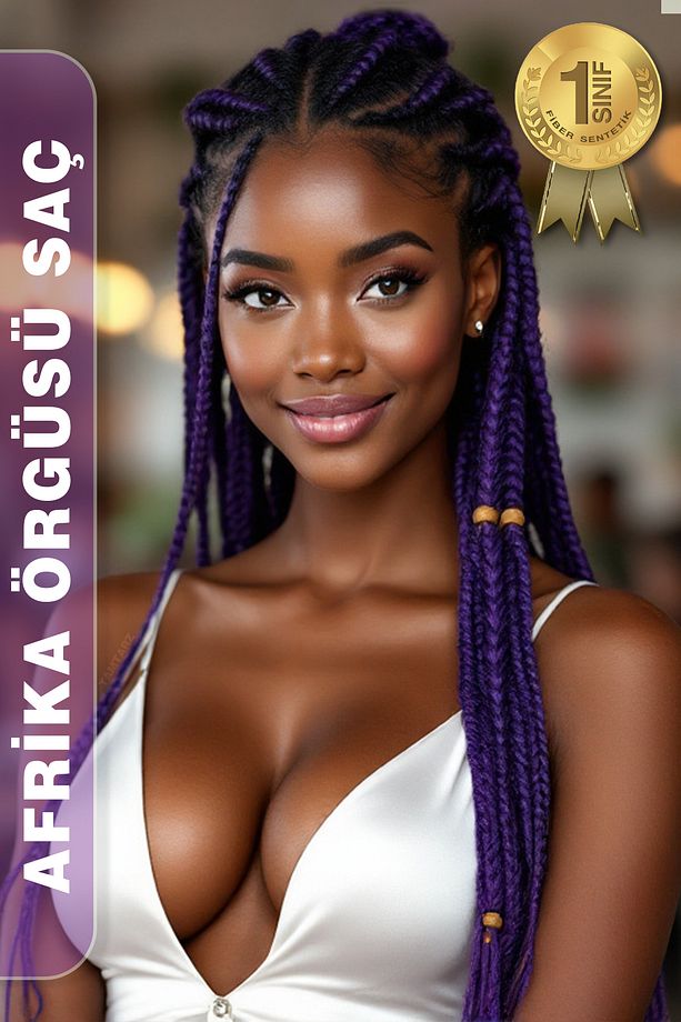 Afrika Örgüsü Rasta Ve Box Braid için Fiber Sentetik Saç / Mor - 4
